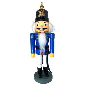 Vintage 14” Wooden Nutcracker Soldier Blue Uniform Hand Painted Holiday Decor